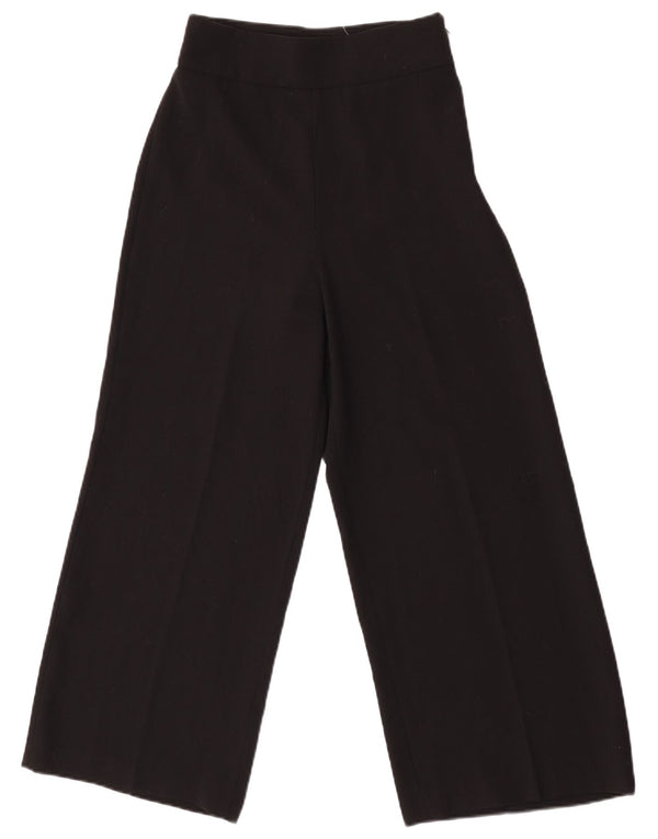 Zara Womens High Waist Wide Leg Casual Trousers XS W24 L25 Black Polyester