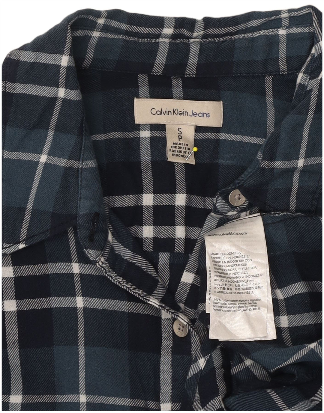 CALVIN KLEIN JEANS Womens Flannel Shirt UK 10 Small Navy Blue Check