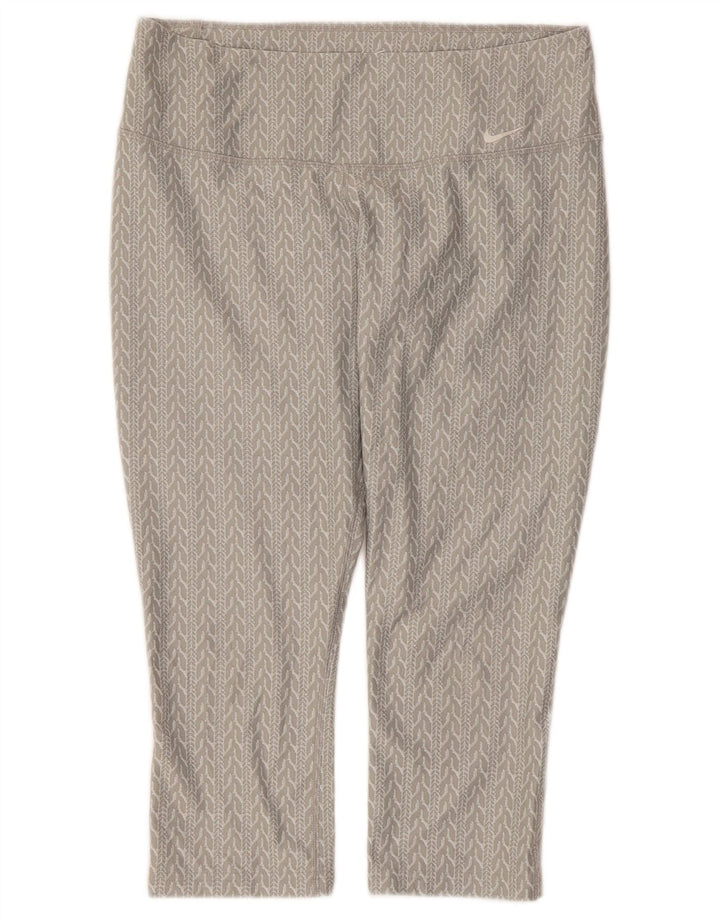 Nike Womens Dri Fit Capri Leggings UK 14 Medium Grey Geometric Polyester
