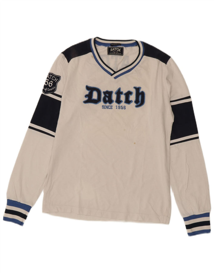 Datch Mens Muscle Graphic Top Long Sleeve UK 12 Medium White Colourblock