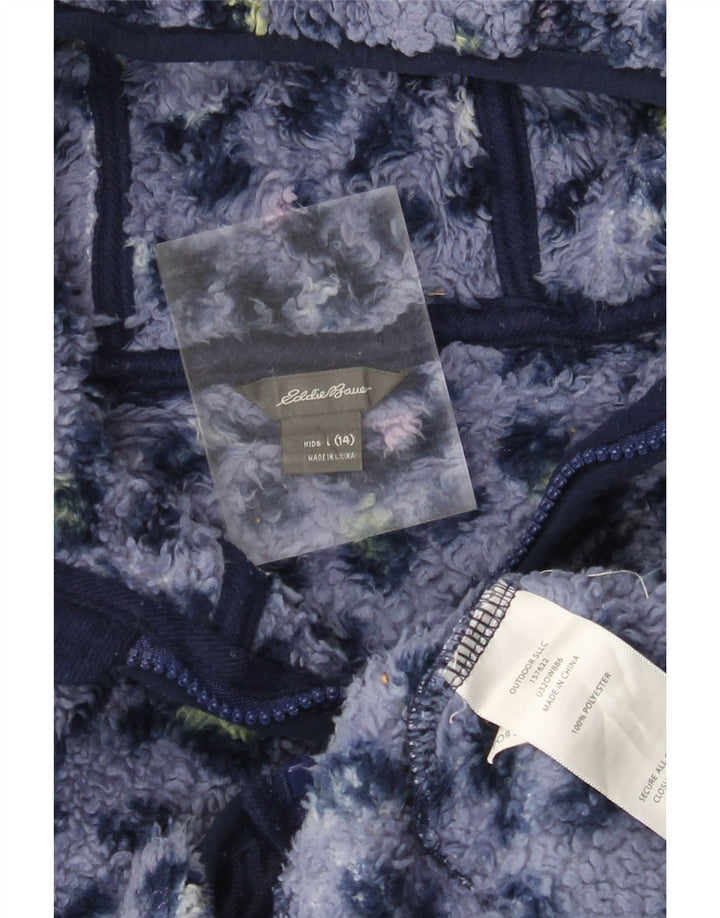 EDDIE BAUER Girls Hooded Fleece Jacket 13-14 Years Large Blue Animal Print