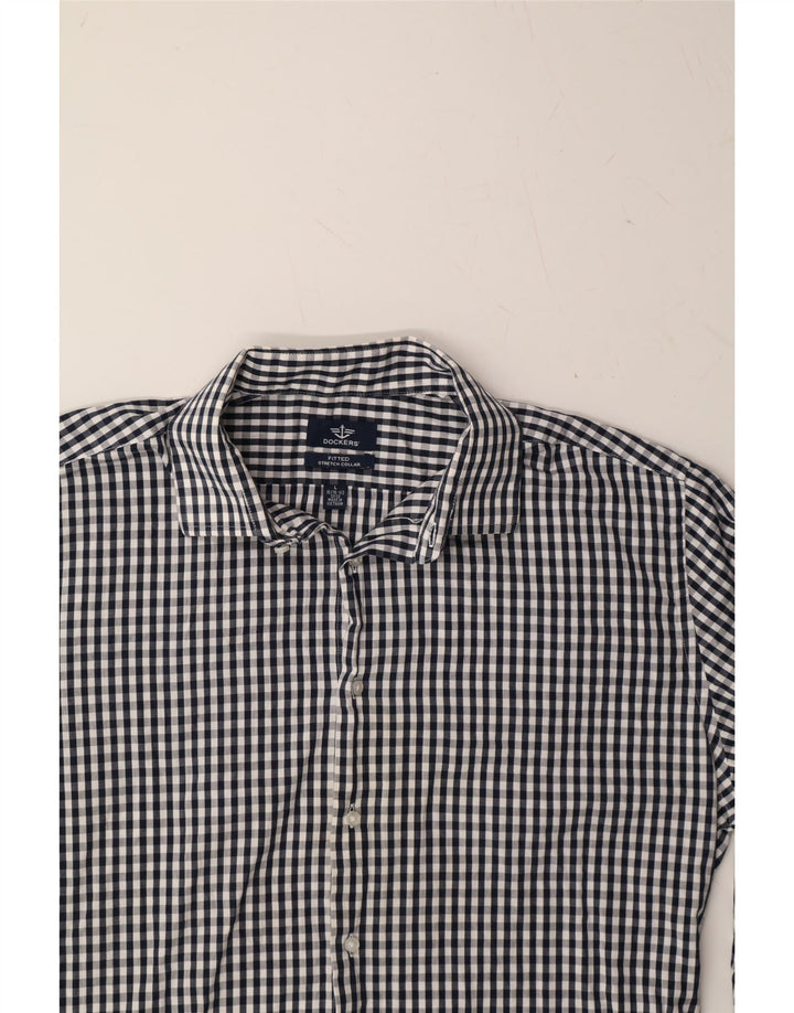 DOCKERS Mens Fitted Shirt Size 16 1/2 Large Navy Blue Gingham Cotton Vintage Dockers and Second-Hand Dockers from Messina Hembry 