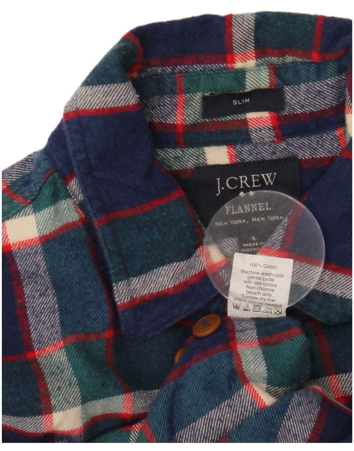 J. CREW Mens Slim Flannel Shirt Small Navy Blue Check Cotton