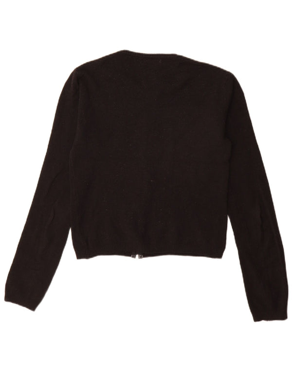 Benetton Womens Full Zip Cardigan Sweater UK 10 Small Black Acrylic