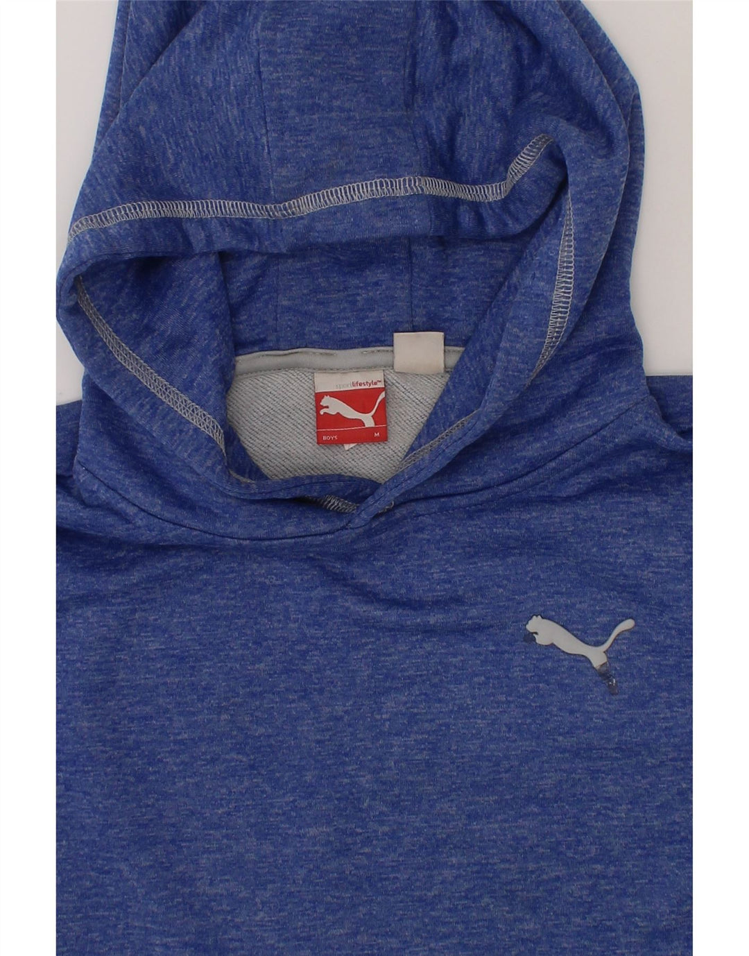 PUMA Boys Hoodie Jumper 10-11 Years Medium Blue Flecked Polyester Vintage Puma and Second-Hand Puma from Messina Hembry 
