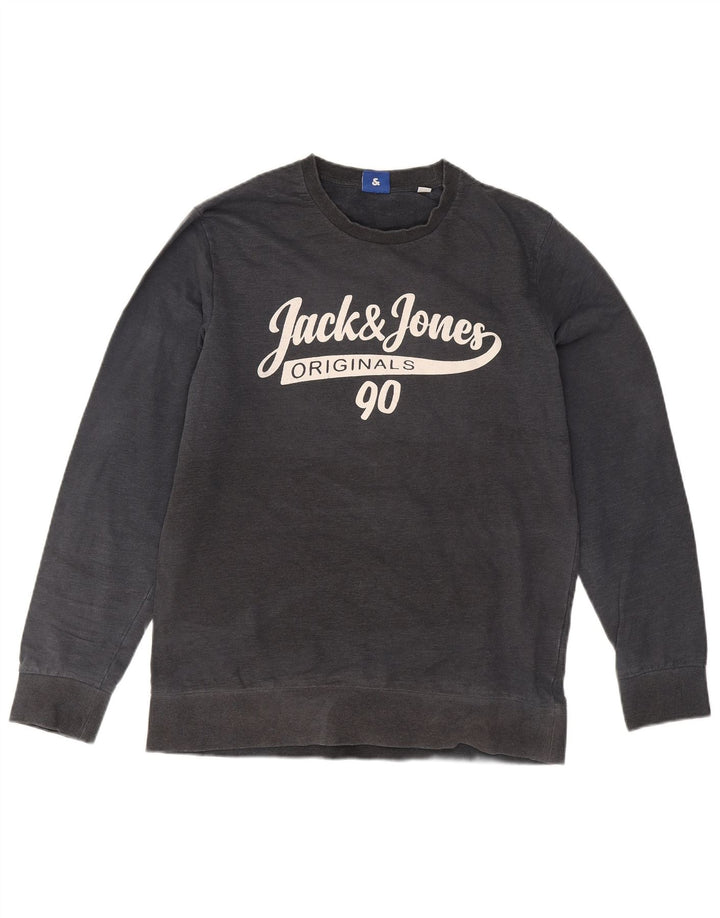 Jack & Jones Mens Graphic Sweatshirt Jumper Large Grey Cotton