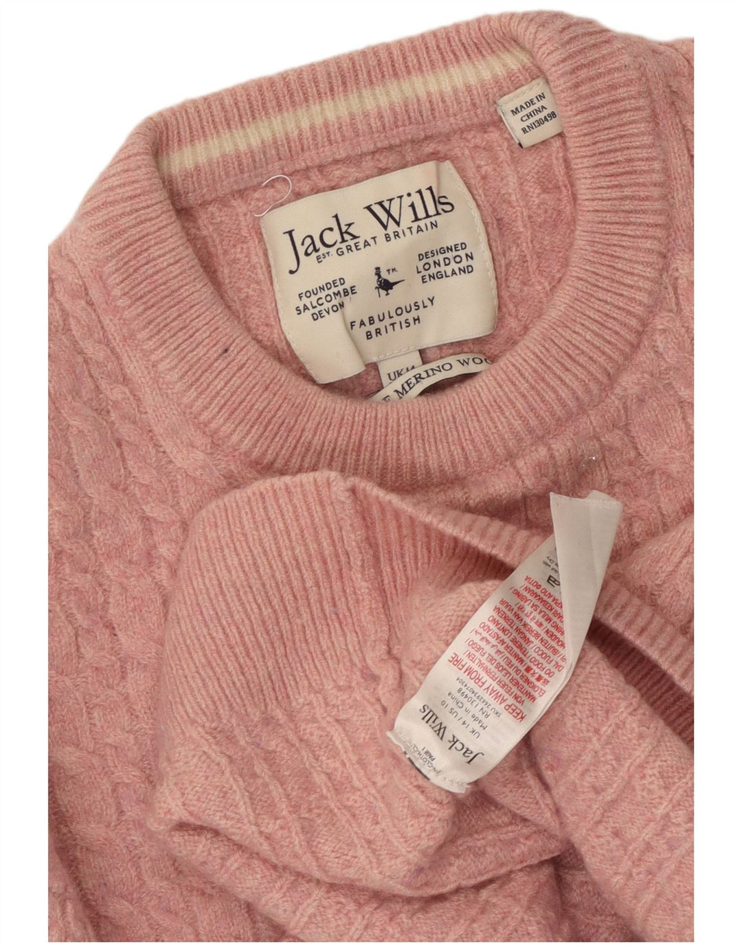 JACK WILLS Womens Boat Neck Jumper Sweater UK 14 Large Pink Wool