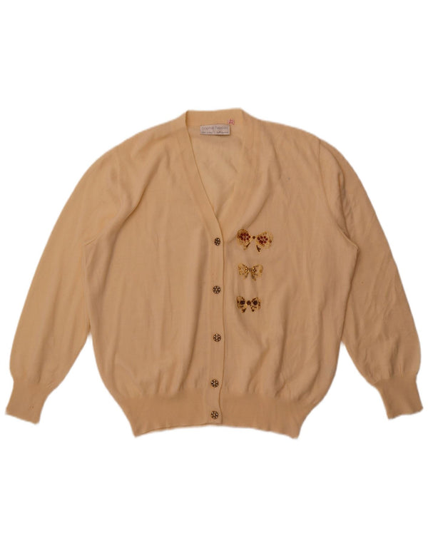 Vintage Womens Cardigan Sweater UK 22 2XL Off White Merino Wool