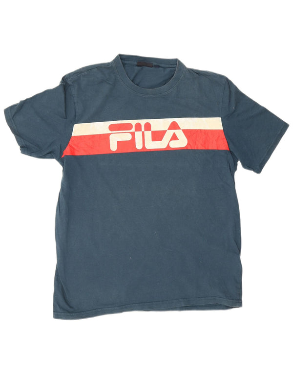 Fila Mens Graphic T-Shirt Top Medium Navy Blue Colourblock Cotton