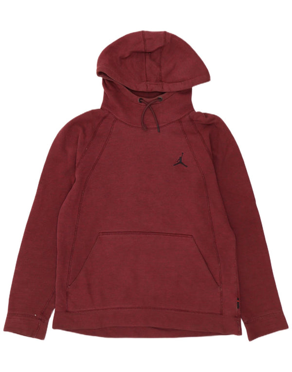 JORDAN Mens Hoodie Jumper Large Maroon Cotton