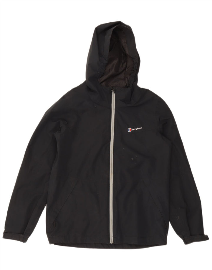 BERGHAUS Boys Hooded Rain Jacket 11-12 Years Navy Blue Polyester