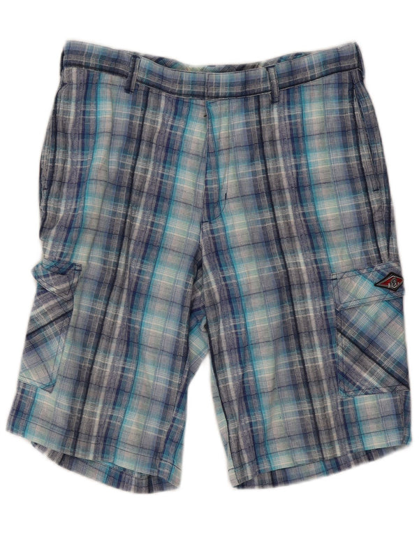 Bear Mens Cargo Shorts  W32 Medium Blue Check Cotton