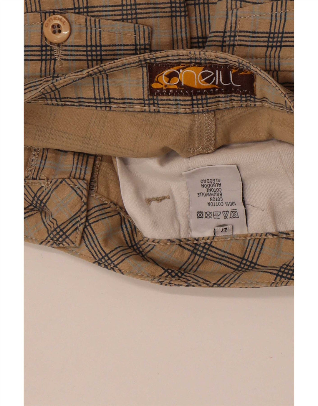 O'Neill Womens Chino Shorts W27 Small Beige Check Cotton