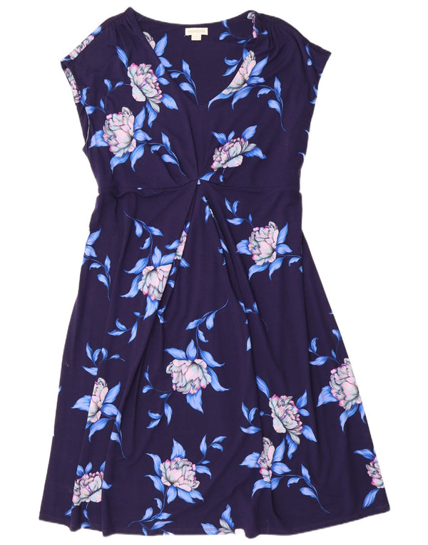 MONSOON Womens Sleeveless A-Line Dress UK 22 3XL Navy Blue Floral Viscose
