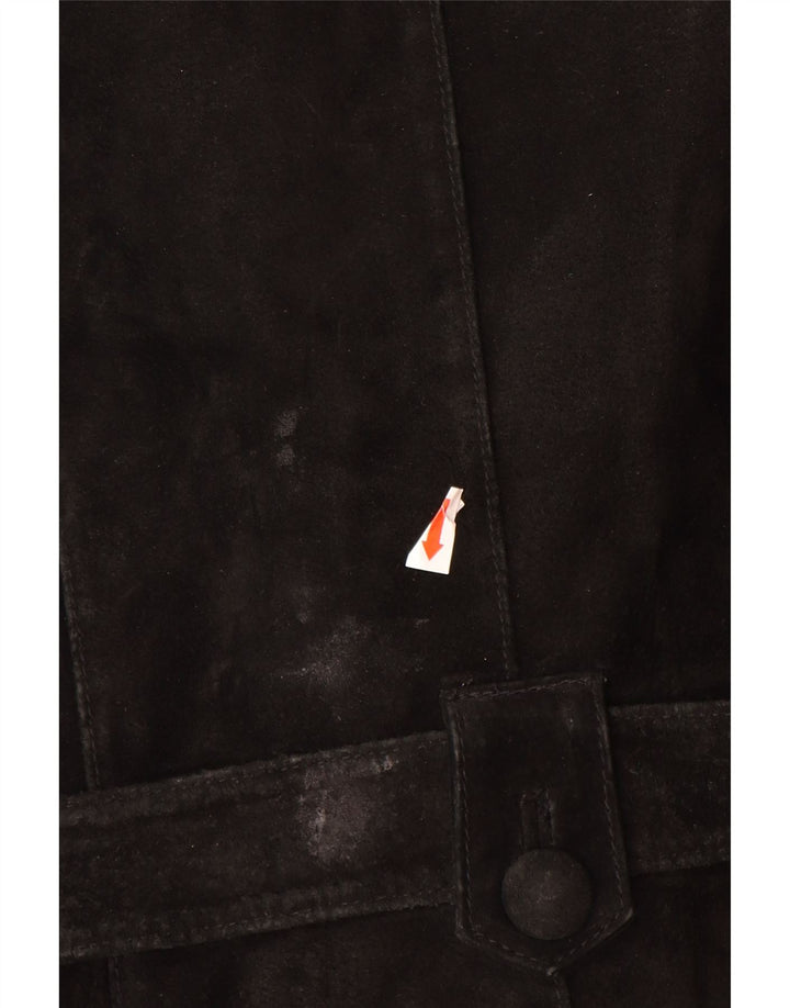 VINTAGE Womens Suede Jacket UK 12 Medium Black Leather