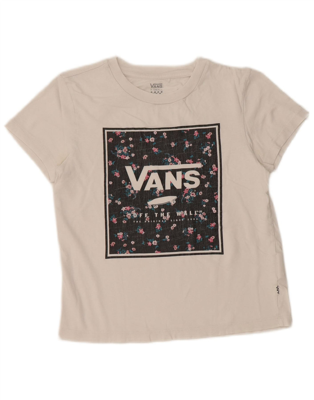 VANS Womens Crop Graphic T-Shirt Top UK 6 XS White Cotton