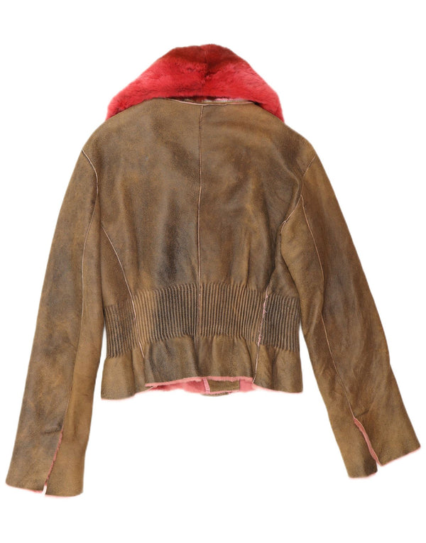 ERMANNO SCERVINO Womens Leather Jacket IT 42 Medium Brown Leather
