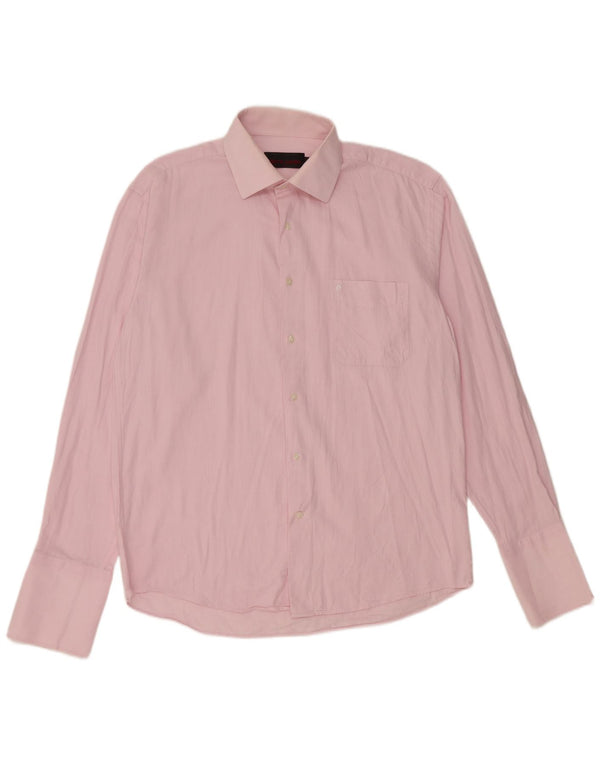 PIERRE CARDIN Mens Shirt Large Pink Herringbone Cotton