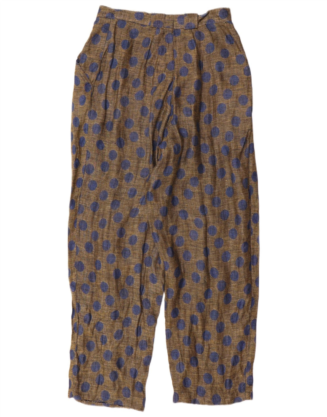 VINTAGE Womens Loose Fit Casual Trousers W26 L29 Beige Polka Dot Linen