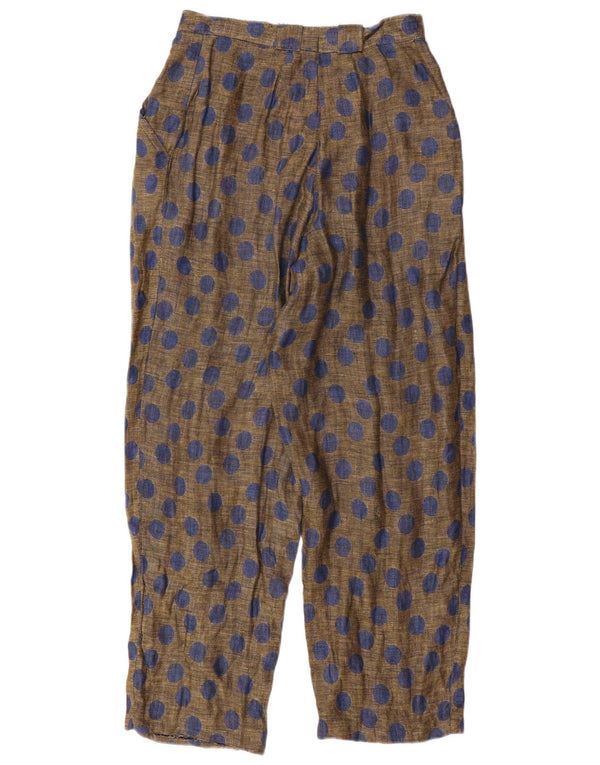 VINTAGE Womens Loose Fit Casual Trousers W26 L29 Beige Polka Dot Linen