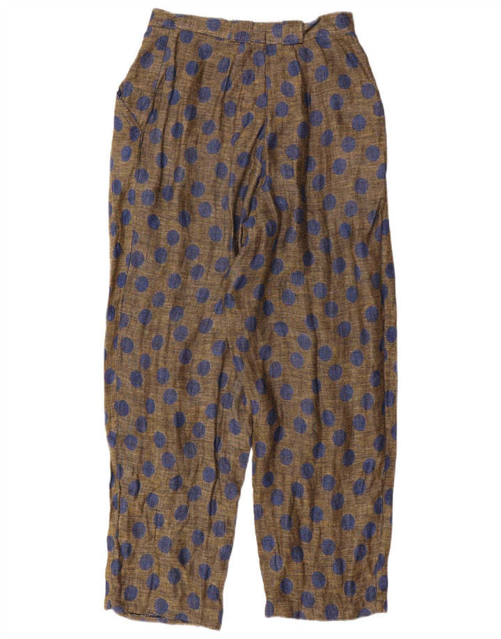 VINTAGE Womens Loose Fit Casual Trousers W26 L29 Beige Polka Dot Linen