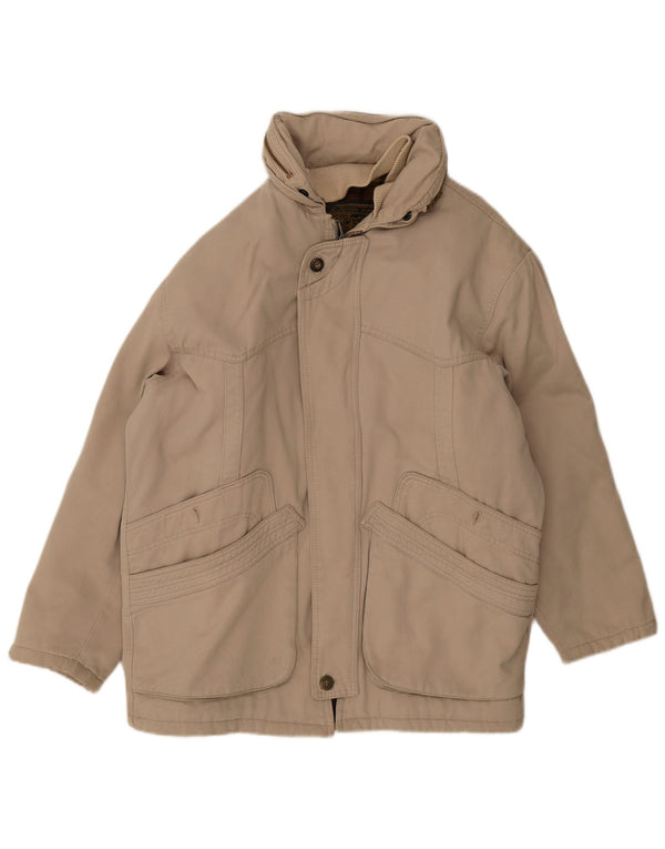 Vintage Mens Hooded Parka Jacket UK 40 Large Beige Cotton
