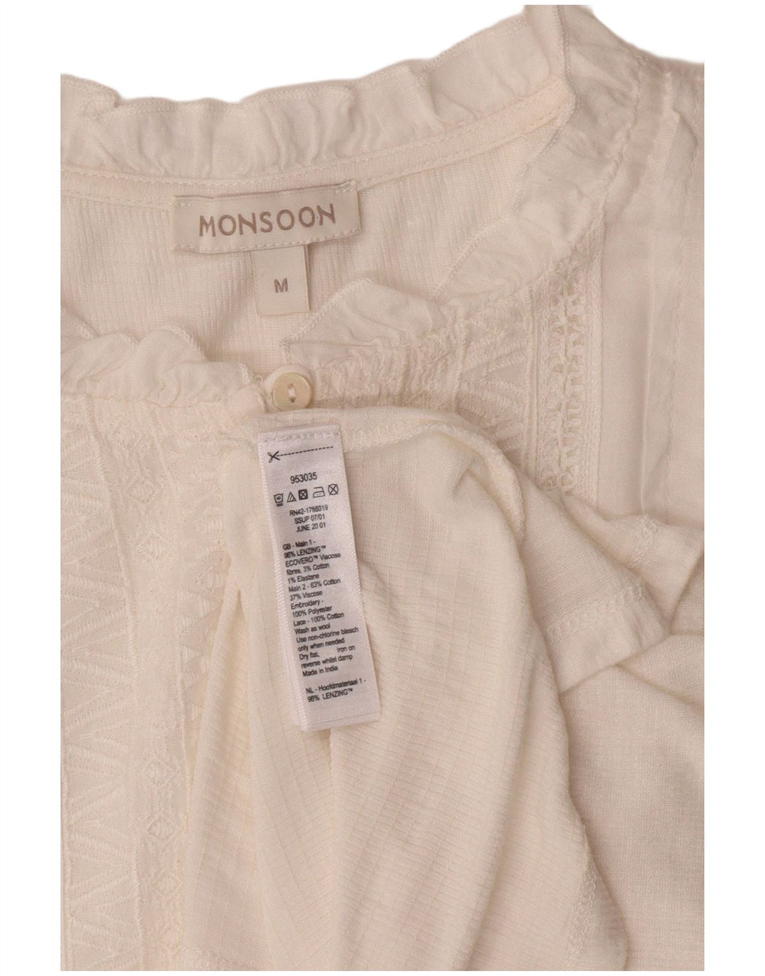 MONSOON Womens Short Sleeve Shirt Blouse UK 14 Medium White Viscose