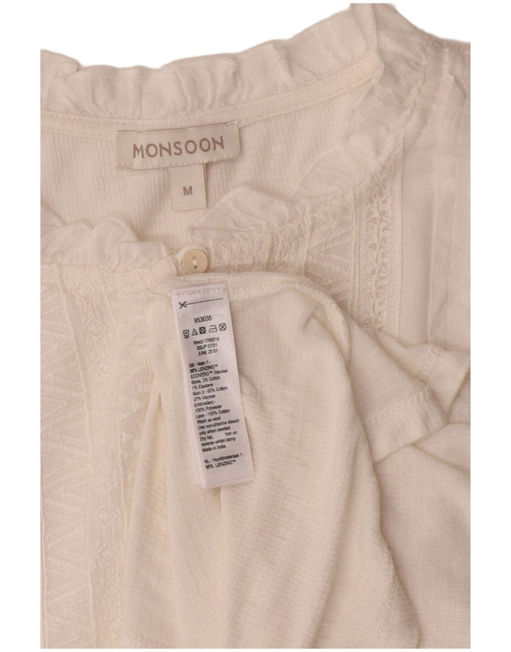 MONSOON Womens Short Sleeve Shirt Blouse UK 14 Medium White Viscose