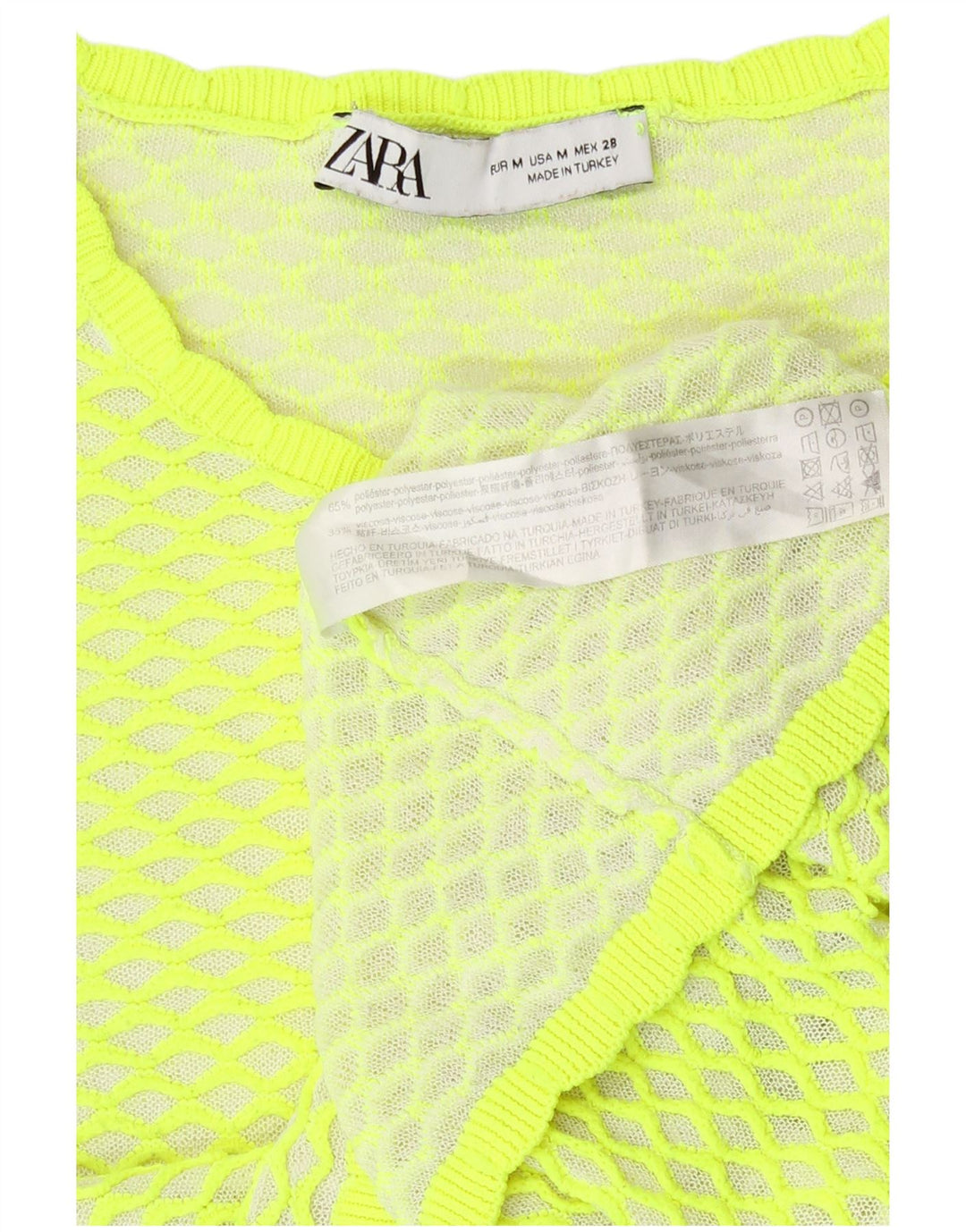 Zara Womens Crop Blouse Top UK 14 Medium Green Geometric Polyester