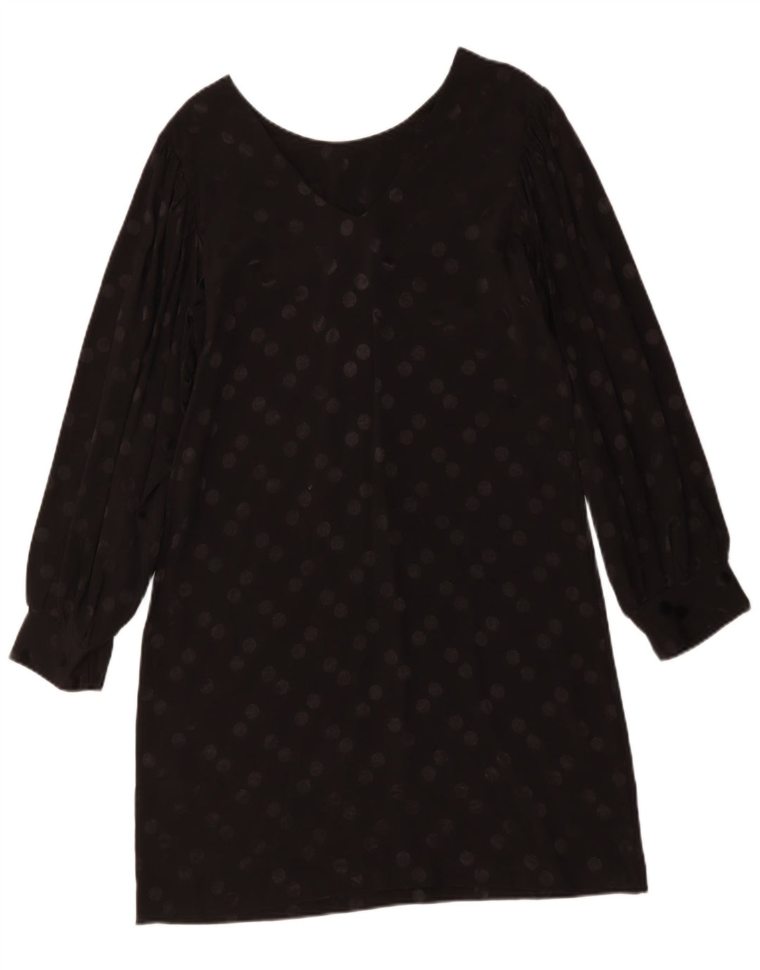 Vintage Womens Long Sleeve Shift Dress UK 14 Medium Black Polka Dot Viscose