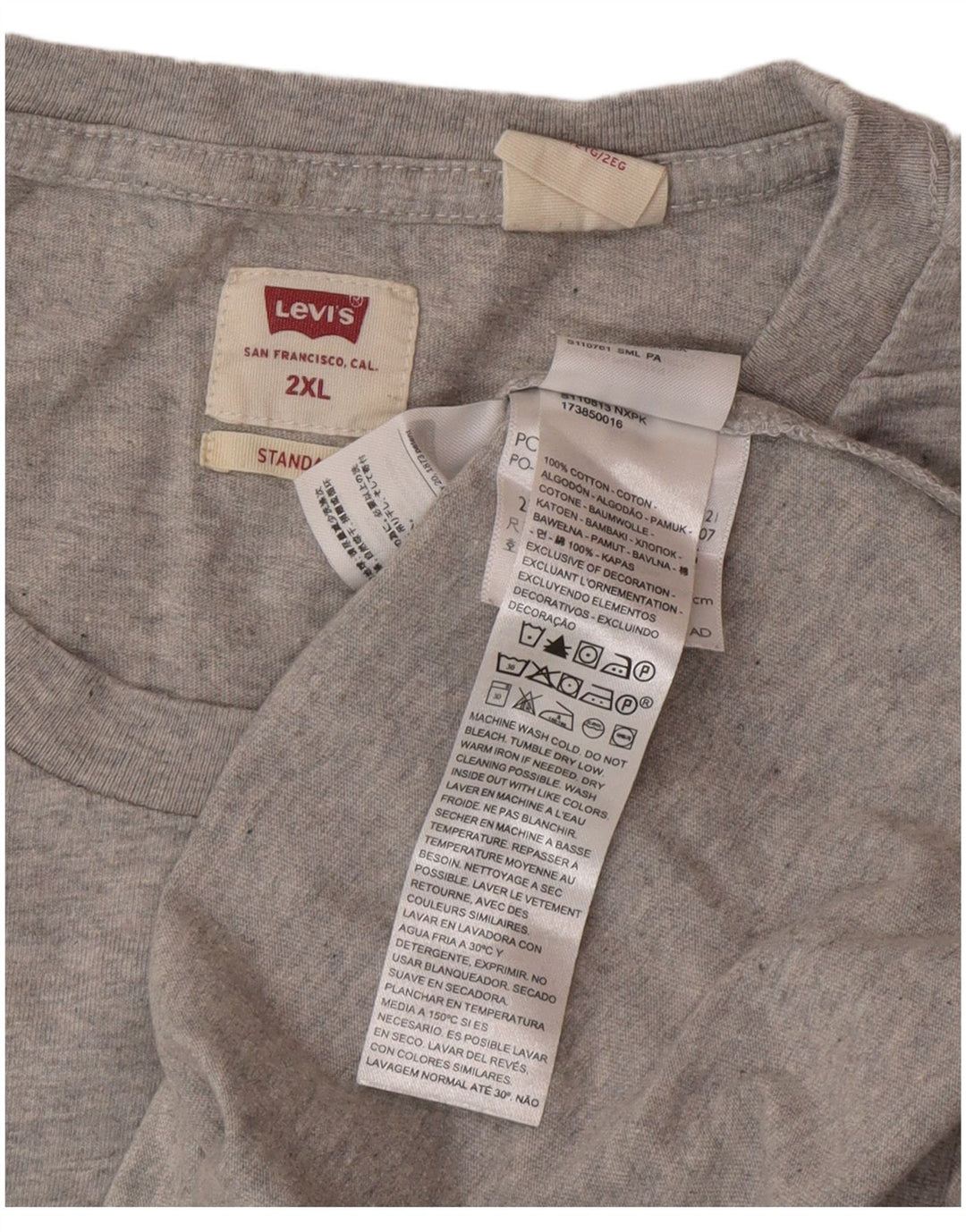 Levi's Mens Standard T-Shirt Top 2XL Grey Cotton