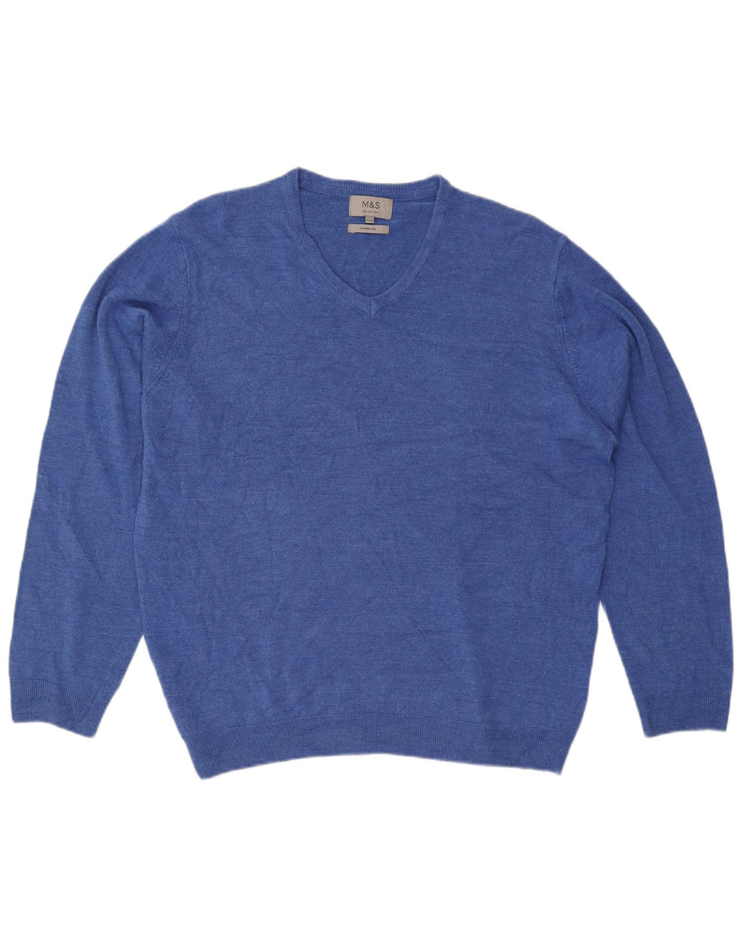 Marks & Spencer Mens V-Neck Jumper Sweater 2XL Blue Acrylic