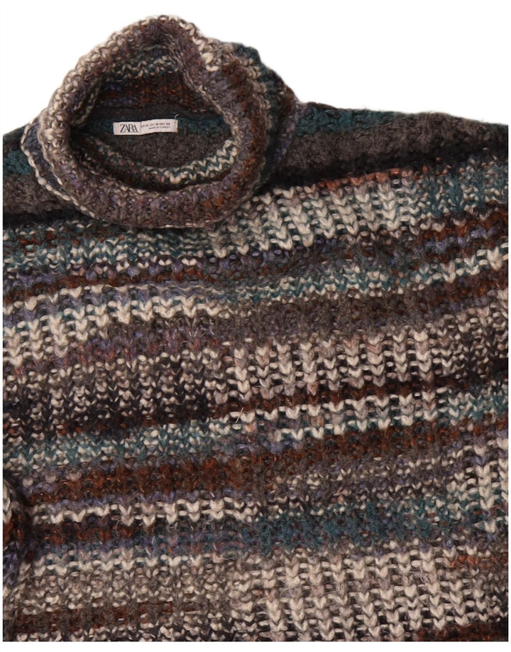 ZARA Womens Roll Neck Jumper Sweater UK 14 Medium Multicoloured Striped