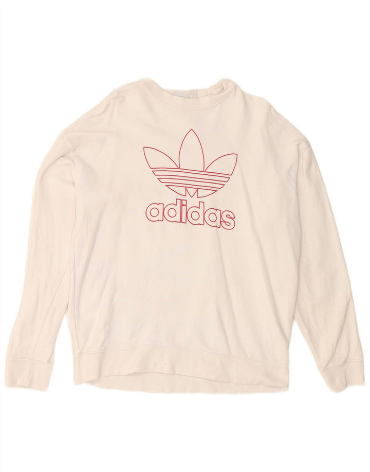 ADIDAS Womens Graphic Sweatshirt Jumper UK 14 Large White Cotton