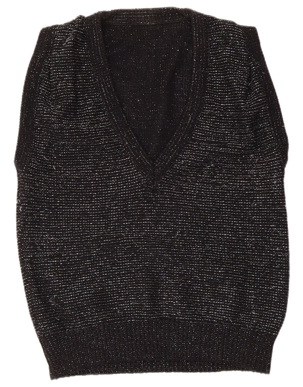 VINTAGE Womens Vest Tank Top EU 40/42 Medium Black Flecked Acrylic