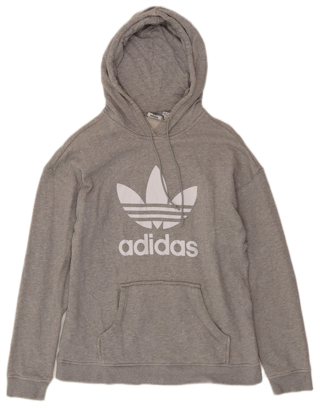 ADIDAS Womens Oversized Graphic Hoodie Jumper UK 6 XS Grey Cotton