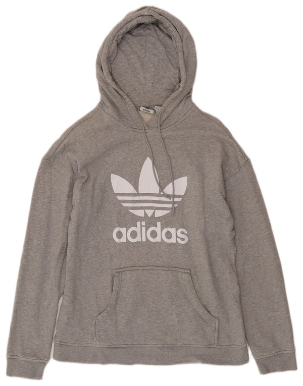 ADIDAS Womens Oversized Graphic Hoodie Jumper UK 6 XS Grey Cotton