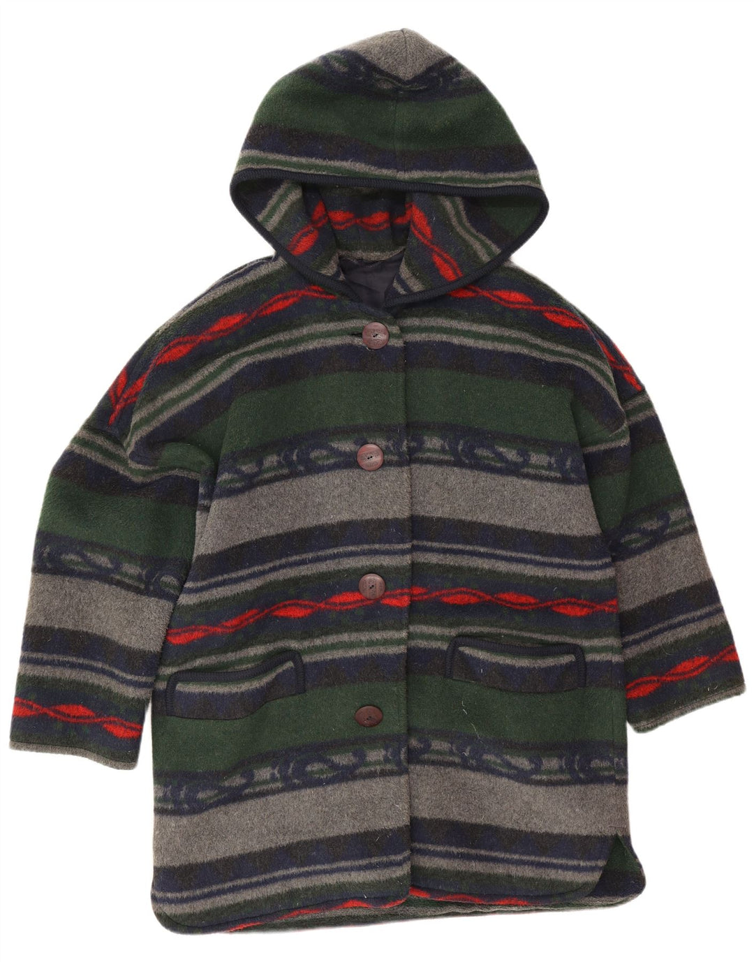 Vintage Womens Oversized Overcoat UK 16 Large Multicoloured Striped Acrylic
