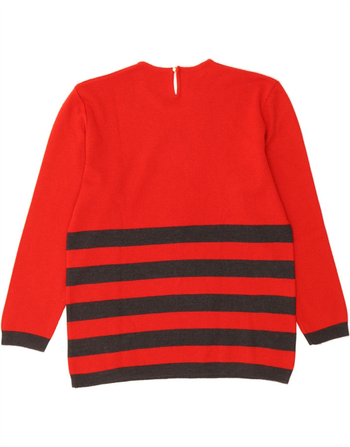 CELLINI Womens Crew Neck Jumper Sweater IT 44 Medium Red Striped Vintage Cellini and Second-Hand Cellini from Messina Hembry 
