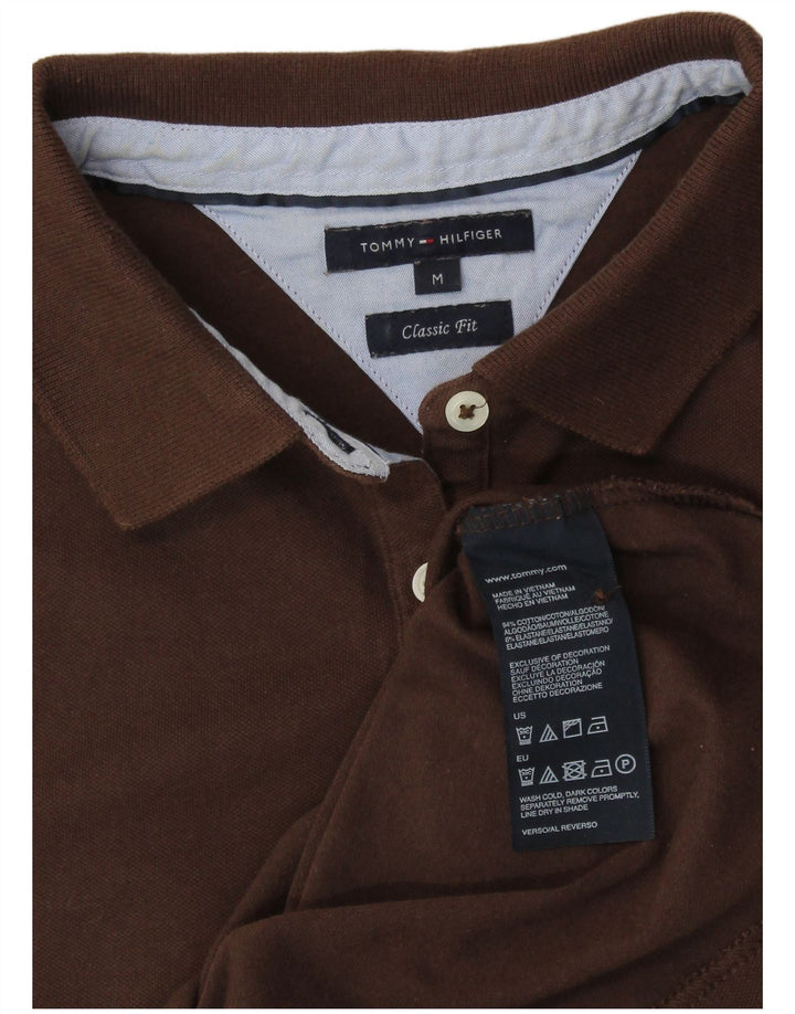 TOMMY HILFIGER Womens Classic Fit Polo Shirt UK 12 Medium Brown Cotton