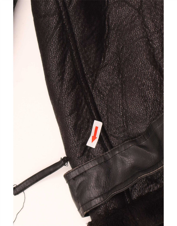 Zara Womens Faux Leather Sherpa Jacket UK 14 Medium Black Polyurethane