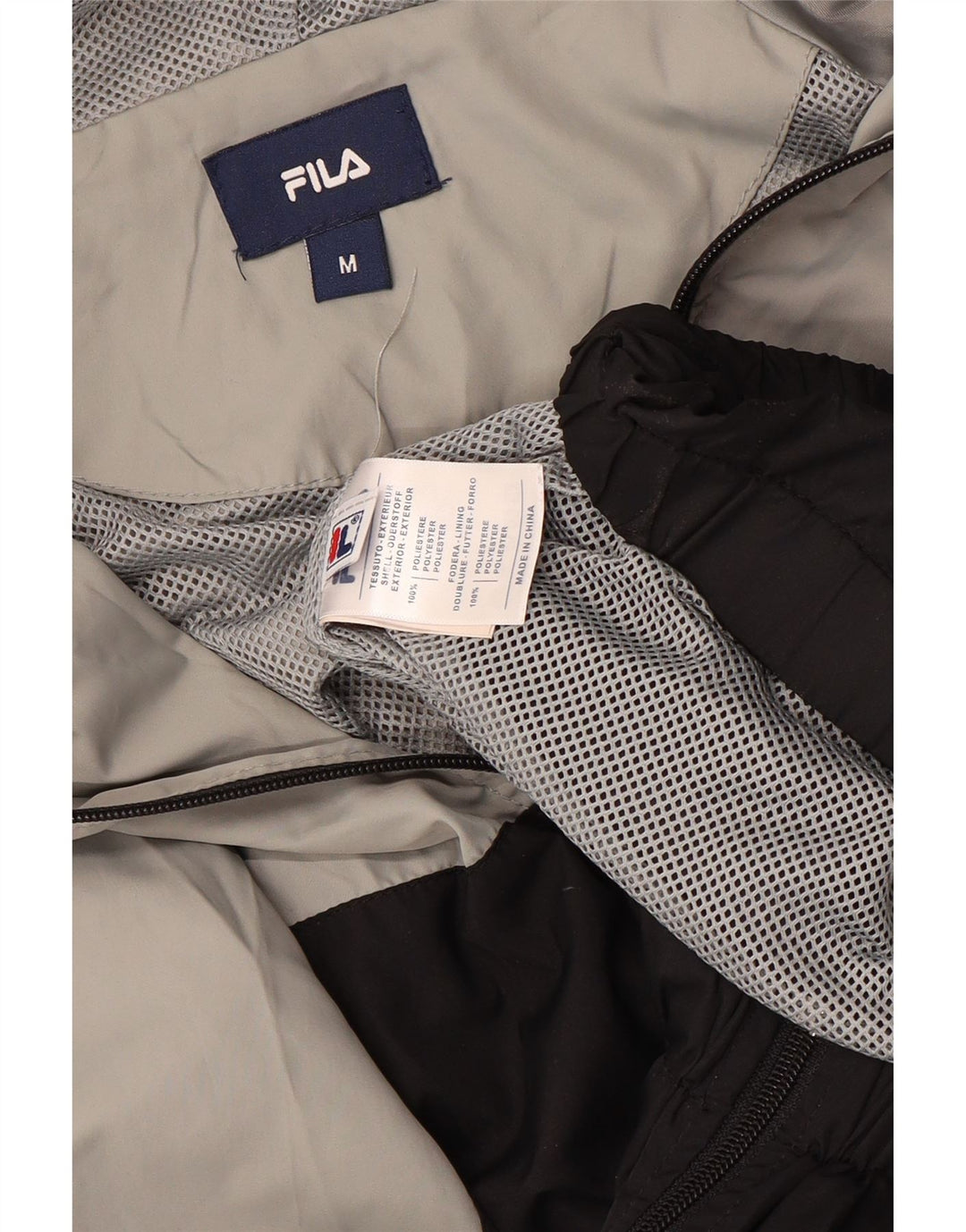 FILA Mens Hooded Rain Jacket UK 38 Medium Grey Colourblock Polyester