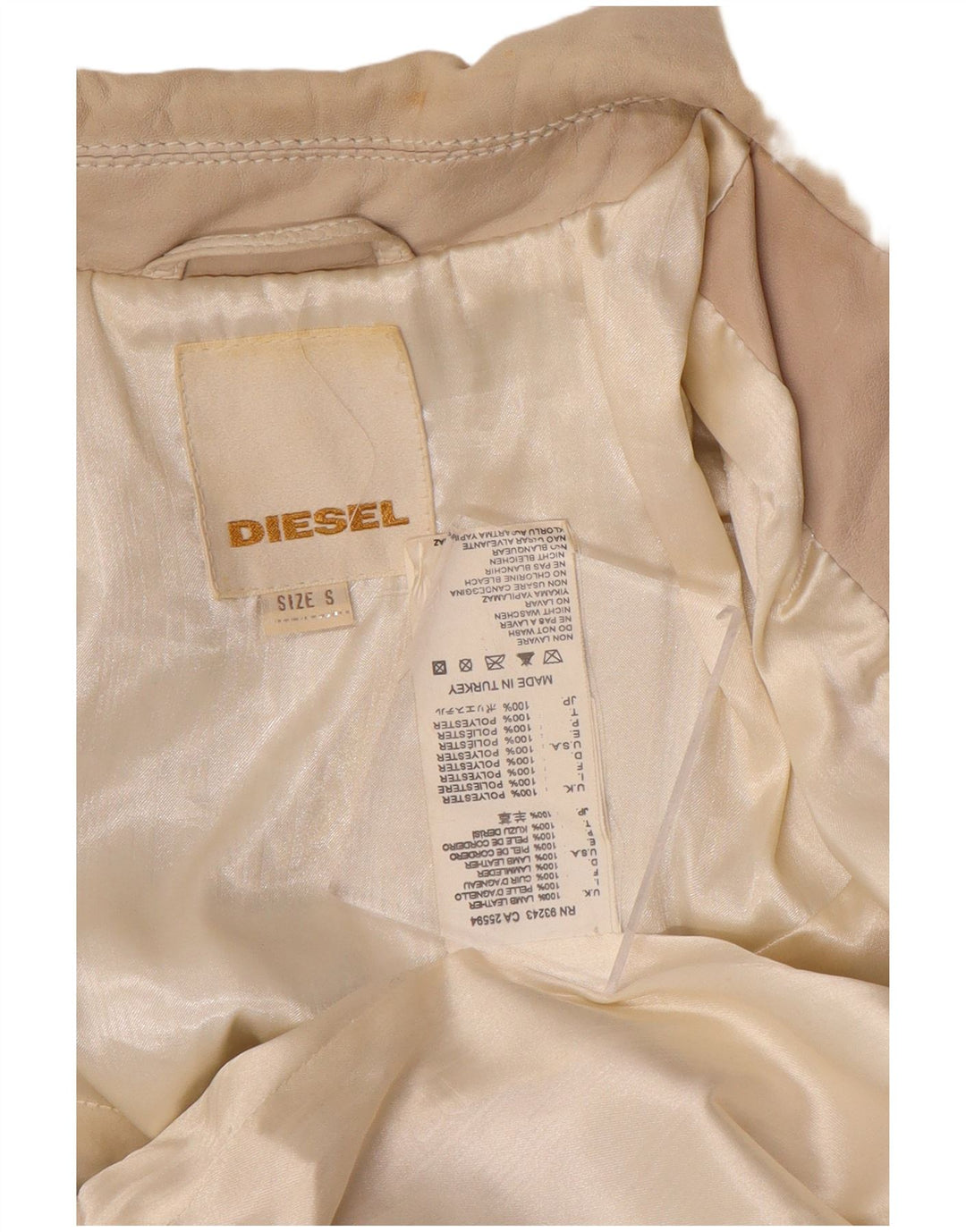 DIESEL Womens Crop Leather Biker Jacket UK 10 Small Beige Leather