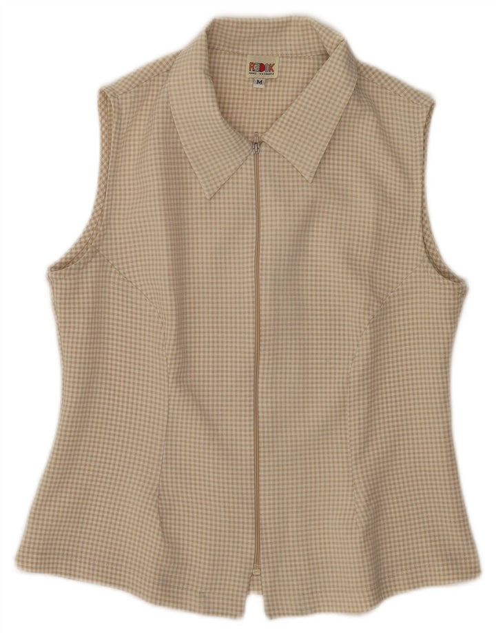 Redok Womens Sleeveless Shirt Blouse UK 12 Medium Beige Gingham Polyester