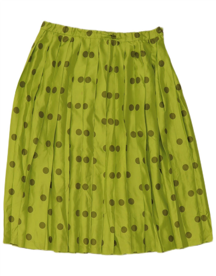 VINTAGE Womens Pleated Skirt W30 Medium Green Polka Dot