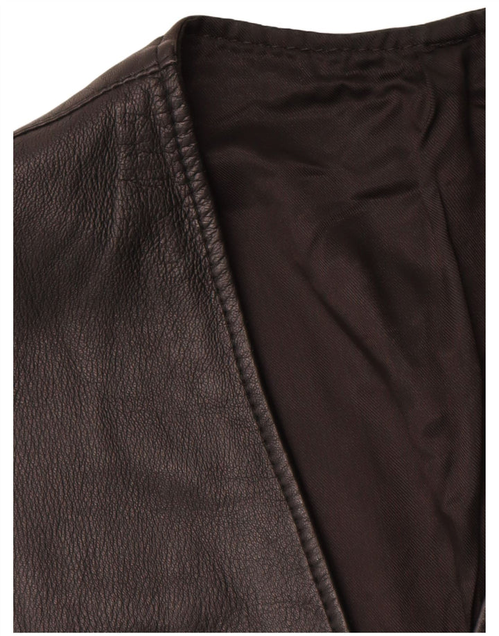 Vintage Womens Longline Leather Gilet UK 16 Large Black Leather