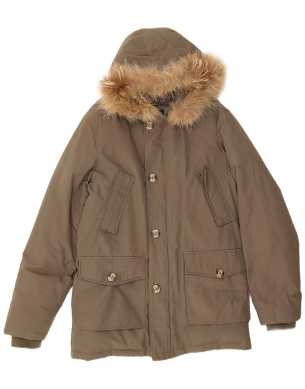 Canadian Mens Hooded Parka Jacket UK 40 Large Khaki Cotton