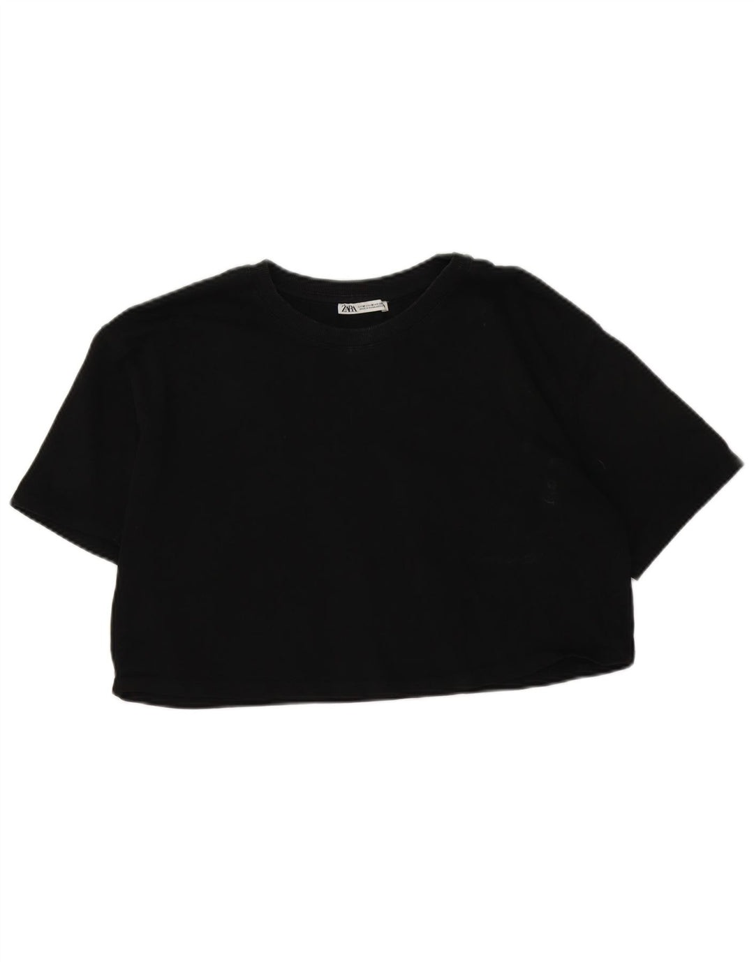 Zara Womens Crop T-Shirt Top UK 14 Medium Black Cotton