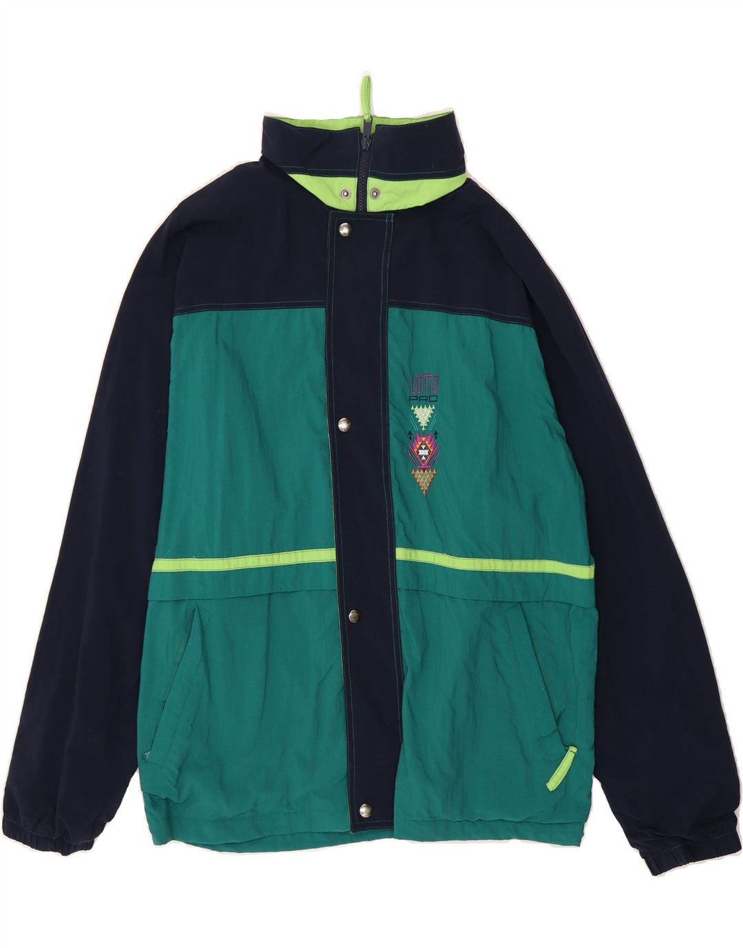 LOTTO Mens Rain Jacket UK 38 Medium Blue Colourblock Nylon Vintage Lotto and Second-Hand Lotto from Messina Hembry 