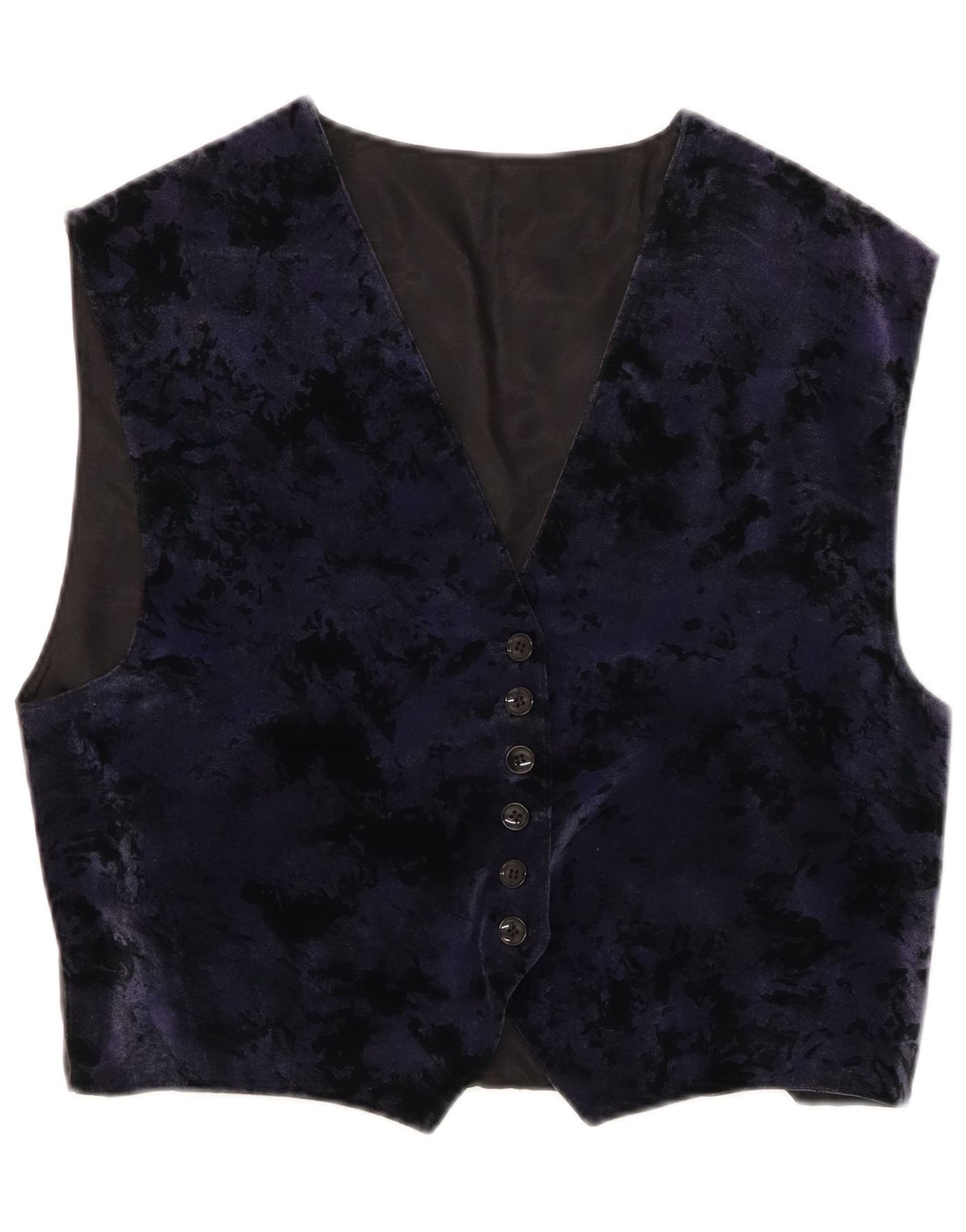 VINTAGE Womens Abstract Pattern Velvet Waistcoat UK 14 Medium Navy Blue